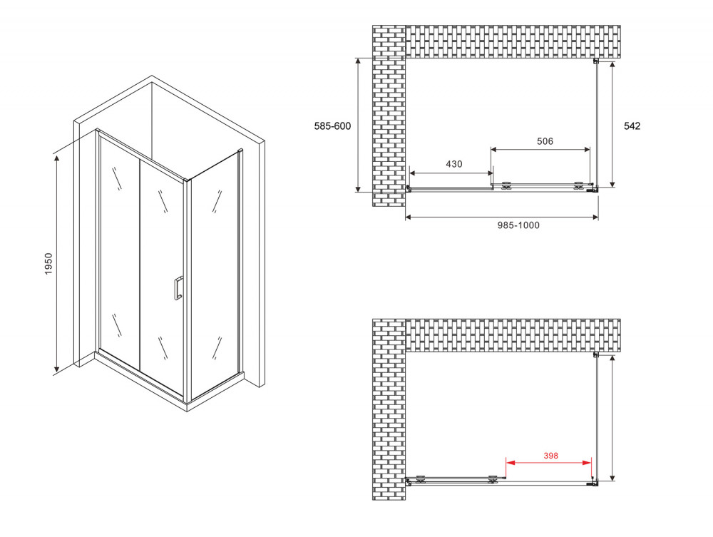 Душевое ограждение Abber Schwarzer Diamant AG30100B-S60B 100x60