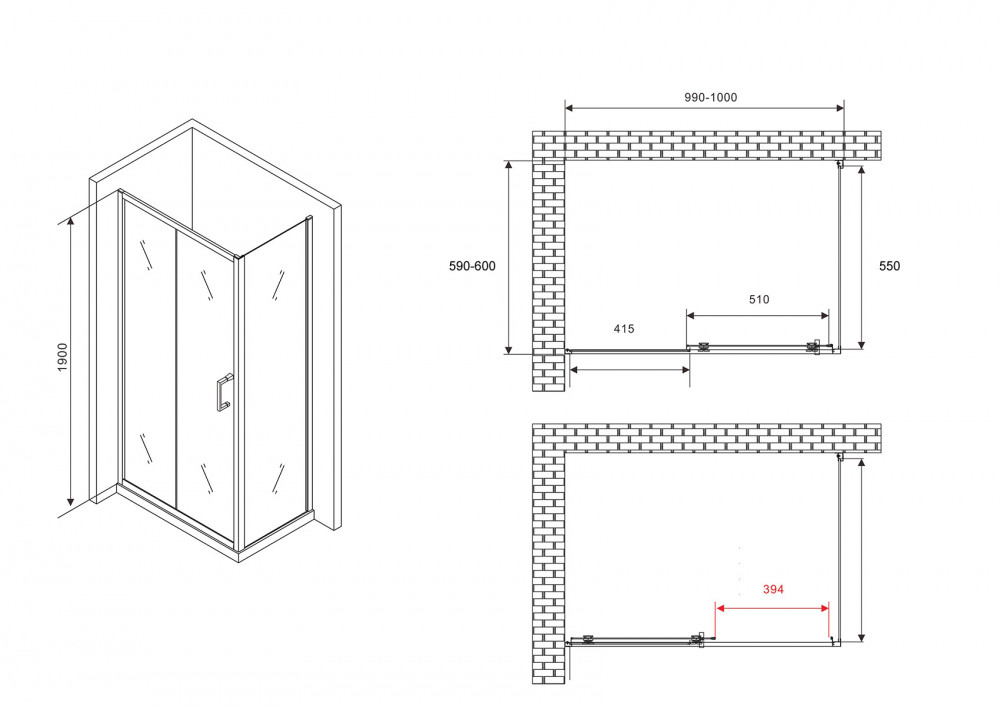 Душевое ограждение Abber Schwarzer Diamant AG30100B5-S60B5 100x60