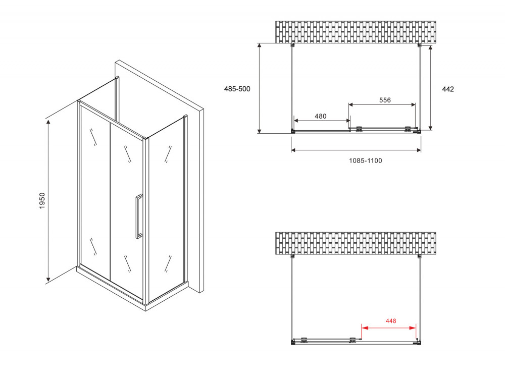 Душевое ограждение Abber Schwarzer Diamant AG30110BH-S50B-S50B 110x50