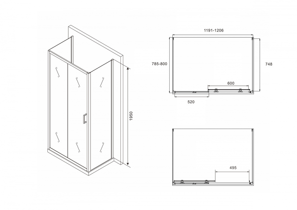 Душевое ограждение Abber Schwarzer Diamant AG30120B-S80B-S80B 120x80