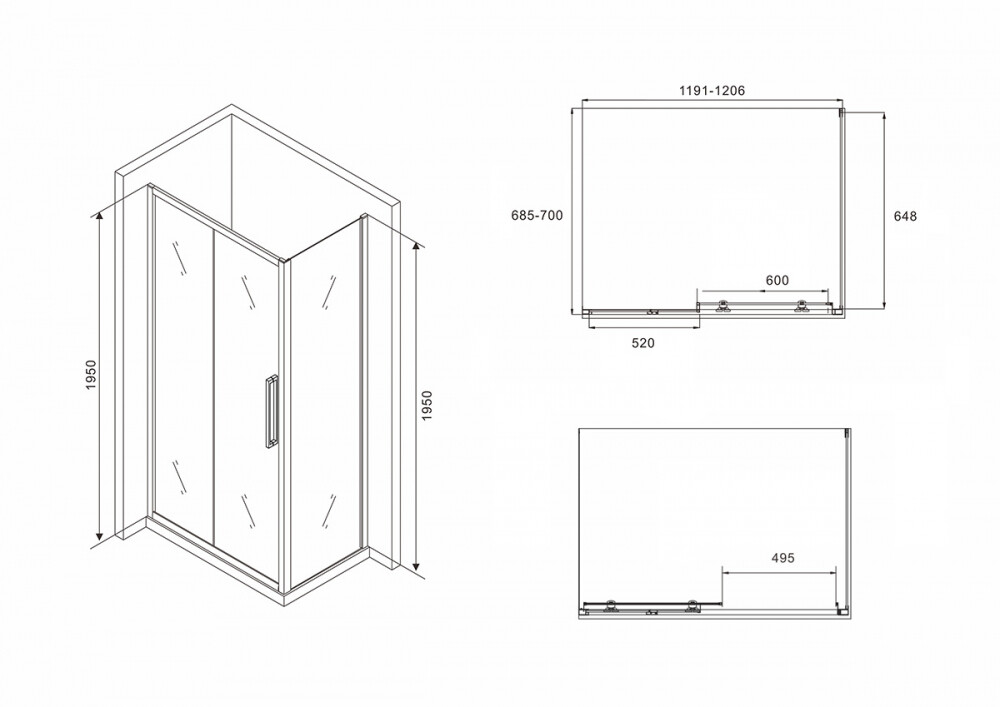 Душевое ограждение Abber Schwarzer Diamant AG30120BH-S70B 120x70