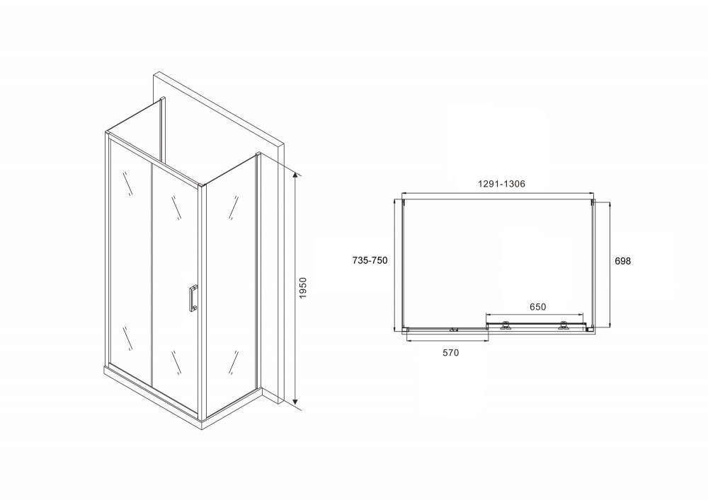 Душевое ограждение Abber Schwarzer Diamant AG30130B-S75B-S75B 130x75