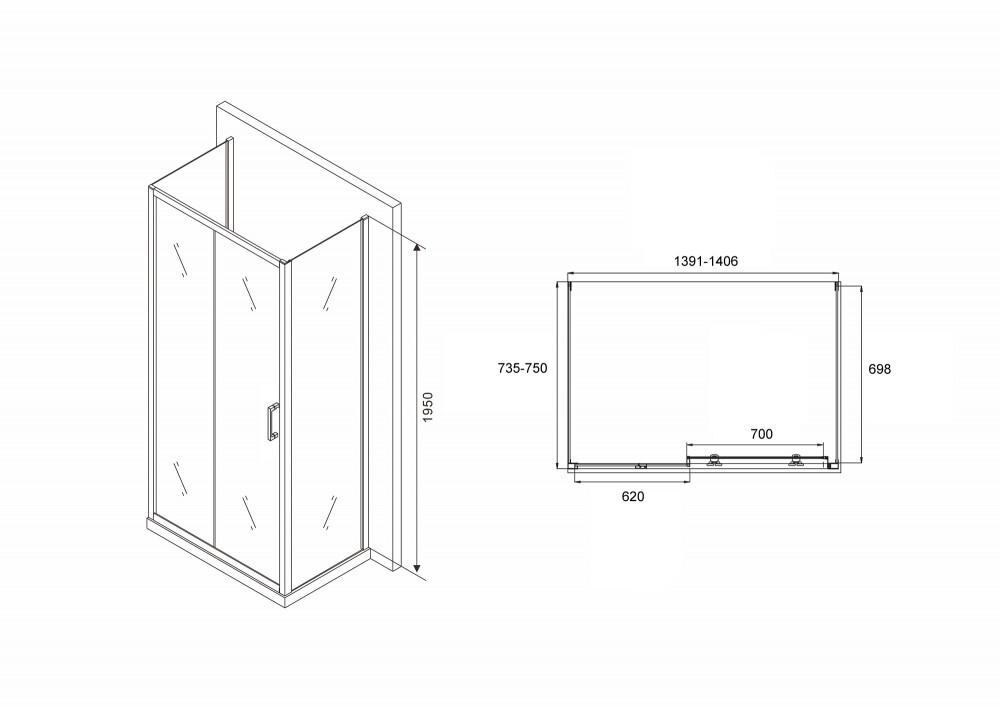 Душевое ограждение Abber Schwarzer Diamant AG30140B-S75B-S75B 140x75