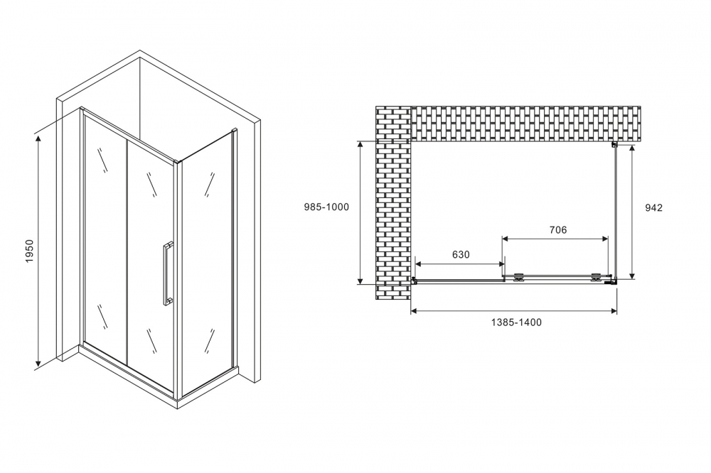 Душевое ограждение Abber Schwarzer Diamant AG30140H-S100 140x100