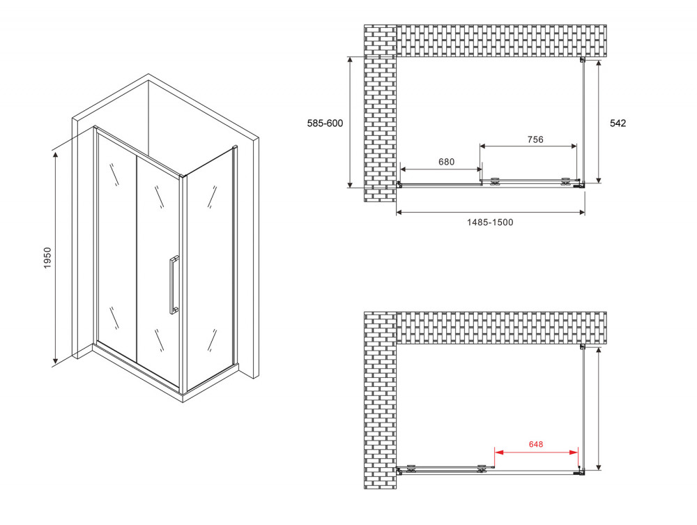 Душевое ограждение Abber Schwarzer Diamant AG30150BH-S60B 150x60