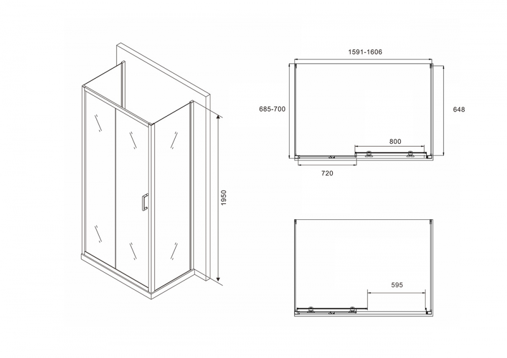 Душевое ограждение Abber Schwarzer Diamant AG30160B-S70B-S70B 160x70