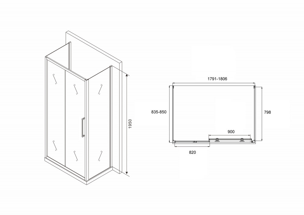 Душевое ограждение Abber Schwarzer Diamant AG30180BH-S85B-S85B 180x85