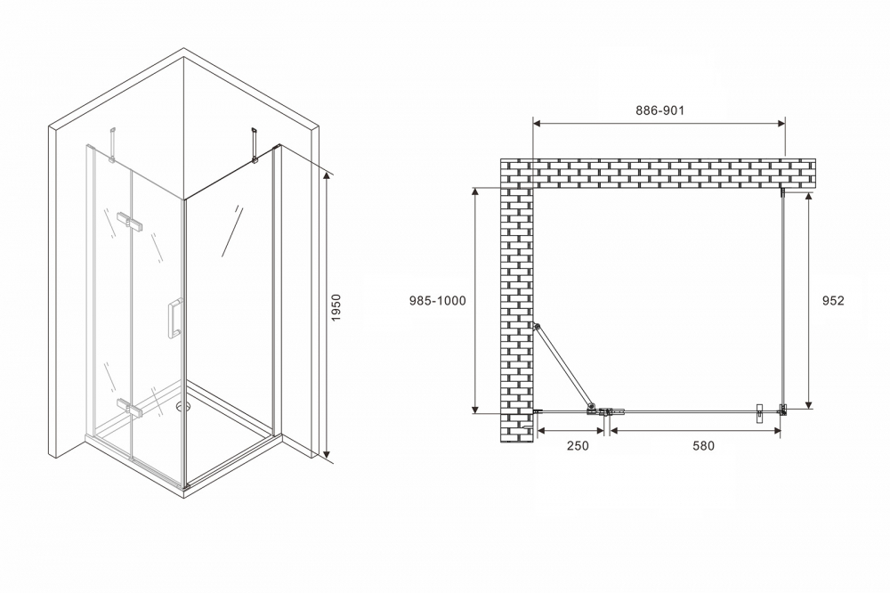 Душевое ограждение Abber Zart AG08090-S101 90x100