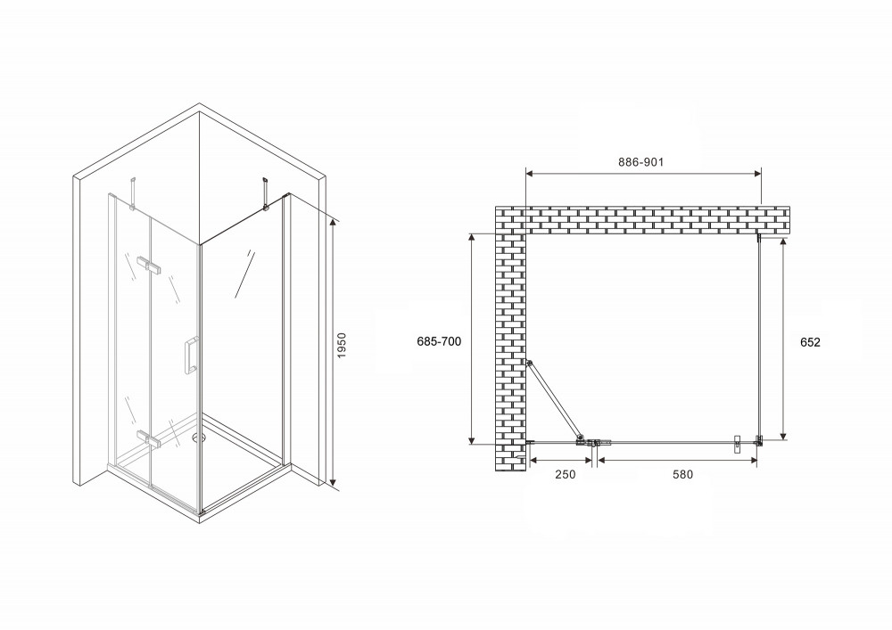 Душевое ограждение Abber Zart AG08090-S71 90x70