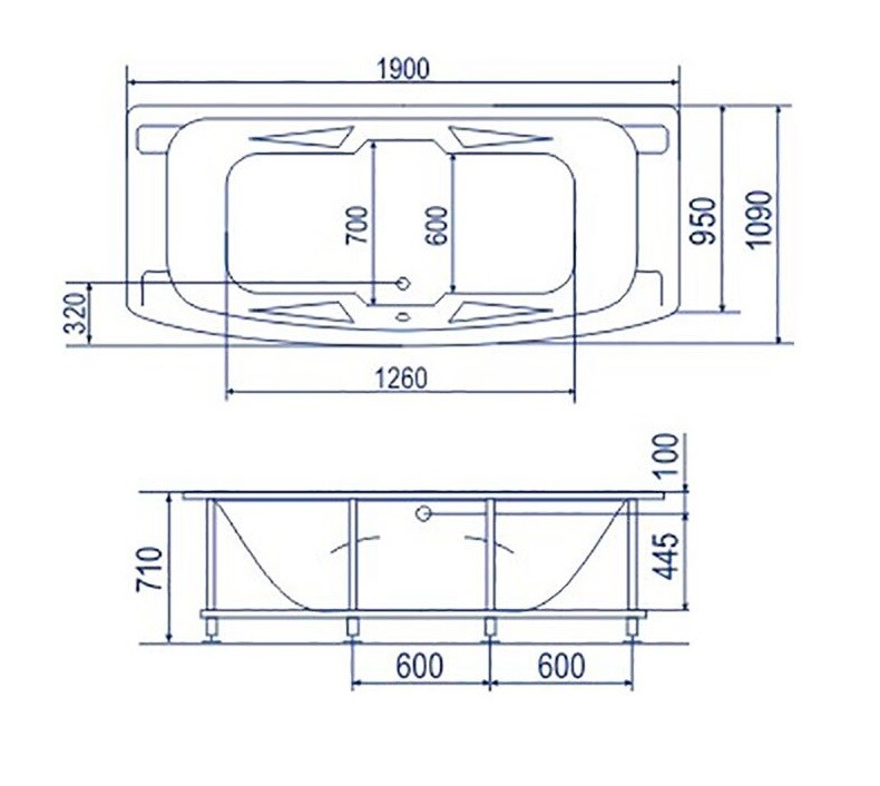 Акриловая ванна Bach Джени 190x110