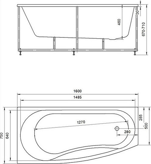 Акриловая ванна Акватек Пандора PAN160-0000065 160x75 L