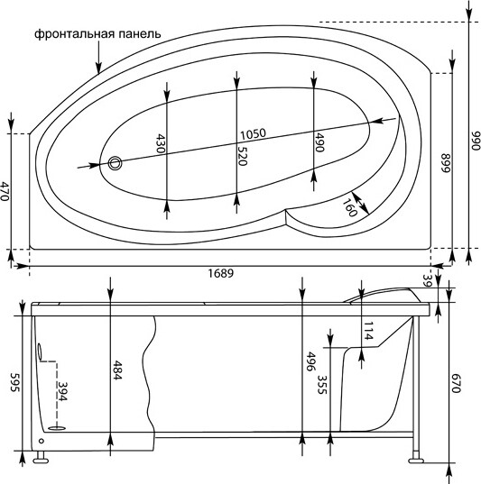 Акриловая ванна Aquanet Jersey 170x90 L