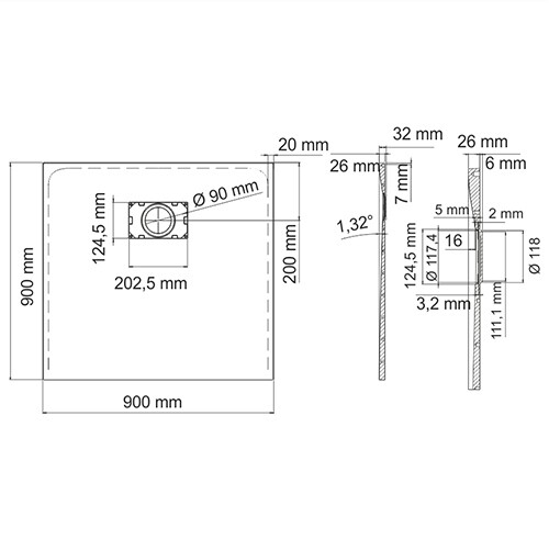 Душевой поддон WasserKRAFT Elbe 74T03 90x90