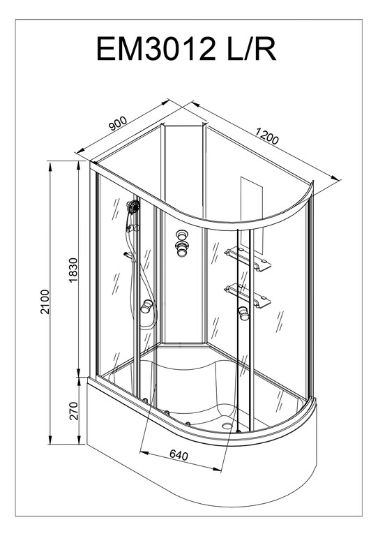 Душевая кабина AvaCan EM3012L N GM 120x90