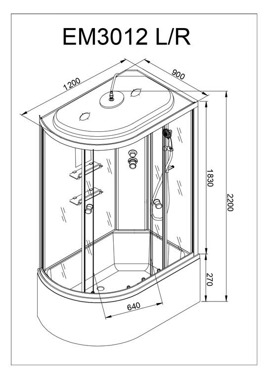Душевая кабина AvaCan EM3012R GM+EL 120x90