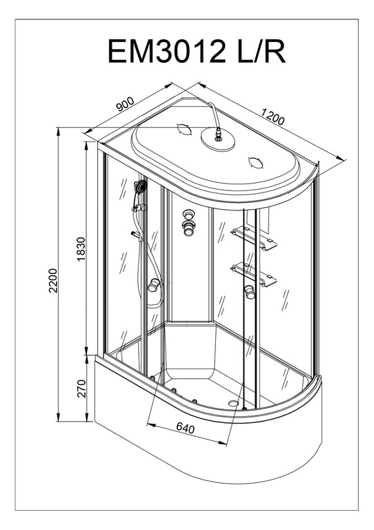 Душевая кабина AvaCan EM3012L GM+EL 120x90