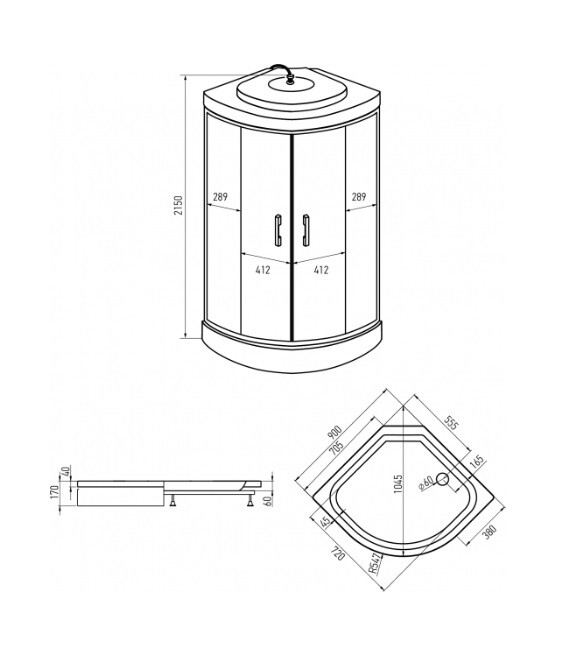 Душевая кабина Erlit ER3509P-C2-RUS GRAY 90x90