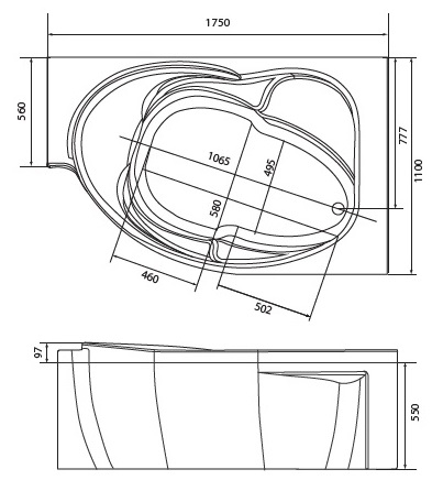 Акриловая ванна 1MarKa Ergonomika 158-175x110 L