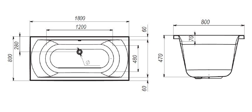 Акриловая ванна 1MarKa Esma 180x80