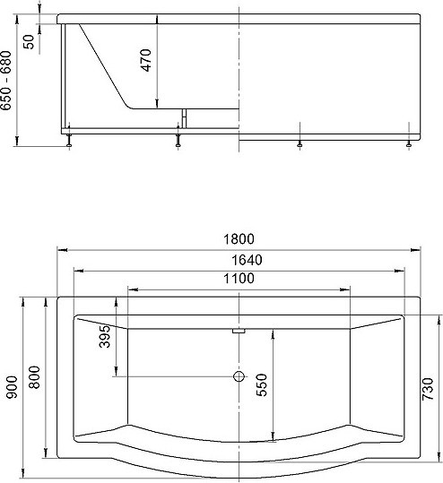 Акриловая ванна Акватек Гелиос GEL180-0000071 180x90