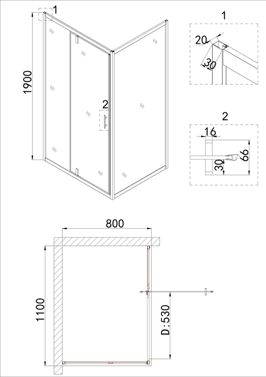 Душевое ограждение Niagara NG-83-11AB-A80B 110x80