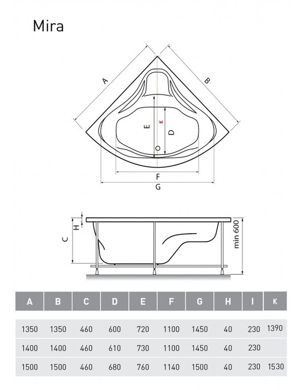 Акриловая ванна Relisan Mira 140x140