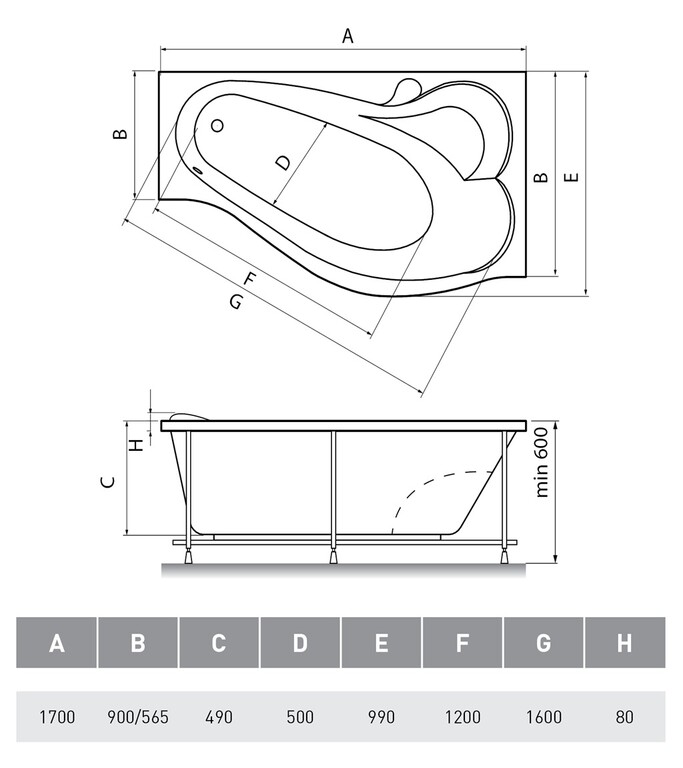 Акриловая ванна Relisan Isabella R 170x90