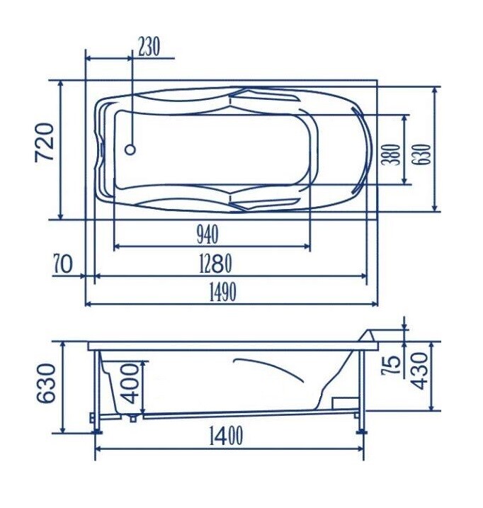Акриловая ванна Bach Исланд 150x72