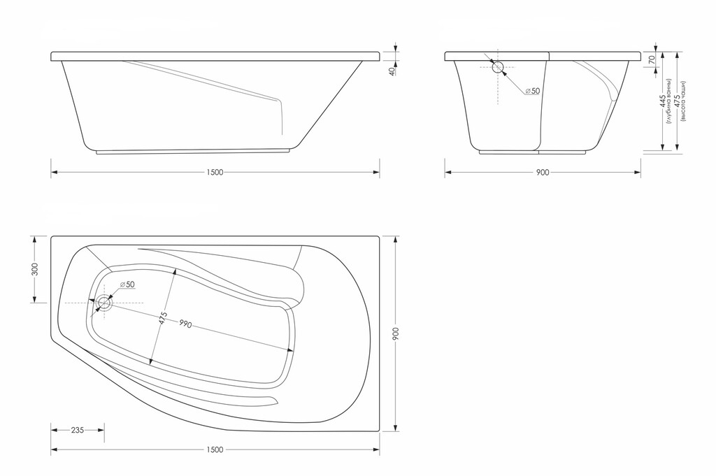 Акриловая ванна Melodia Jazz 150x90 R MBHA00515090R