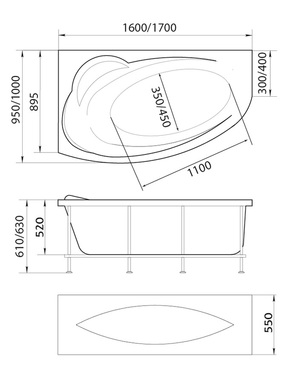 Акриловая ванна 1MarKa Julianna 160x95 L