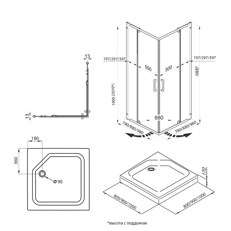 Душевое ограждение Triton Каппа хром 90x90