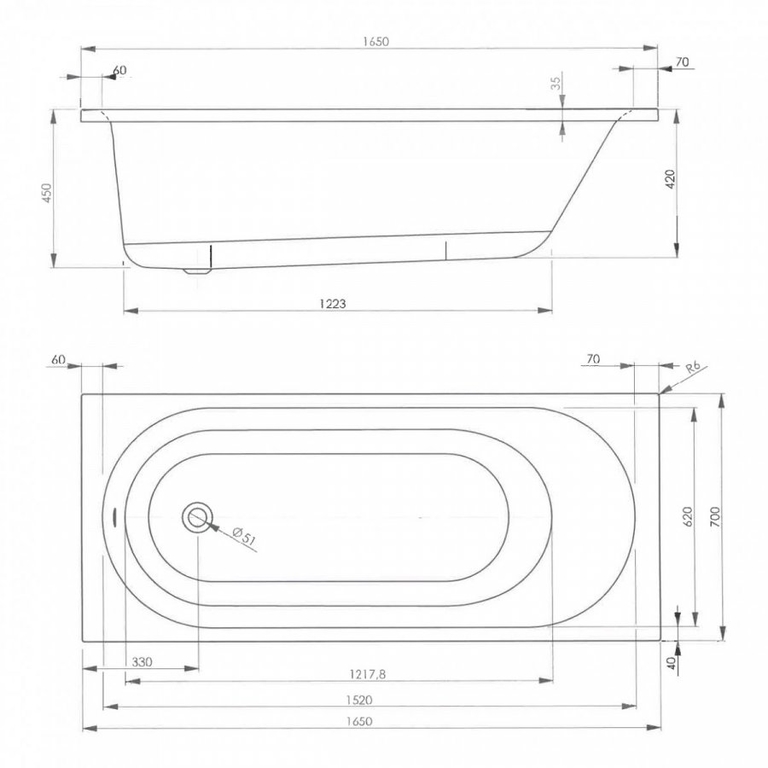 Акриловая ванна Vagnerplast Kasandra 165x70