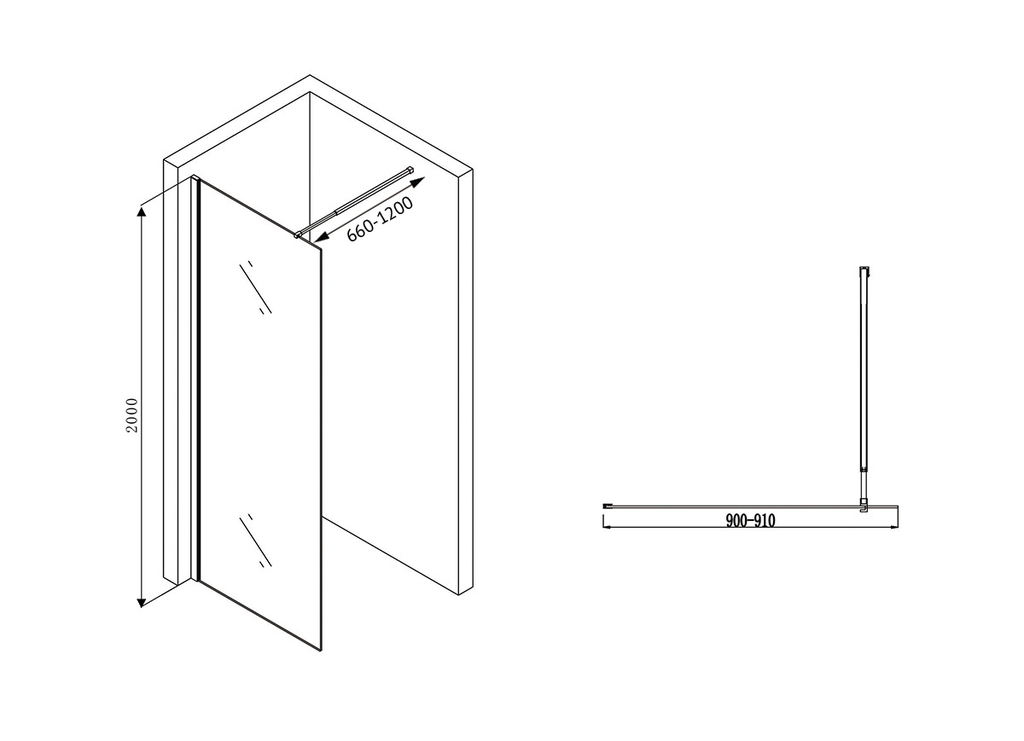 Душевая перегородка Abber Immer Offen AG61090B 90x200