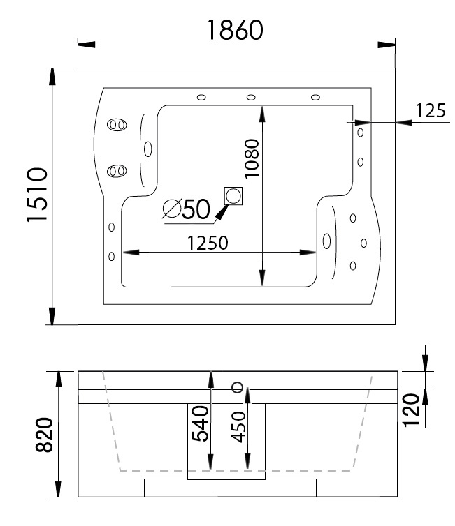 Гидромассажная ванна Gemy G9052 II B R 186x151