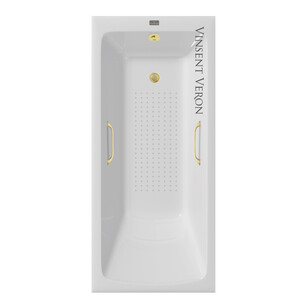 Чугунная ванна Vinsent Veron Kingston 180x80x50 с ручками матовое золото и а/п