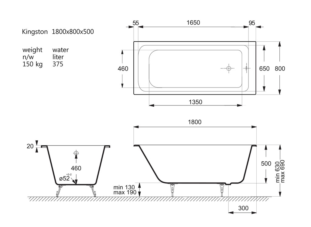 Чугунная ванна Vinsent Veron Kingston 180x80x50