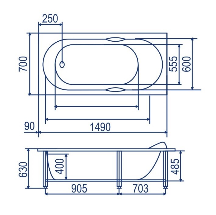Акриловая ванна Bach Лаура 140x70