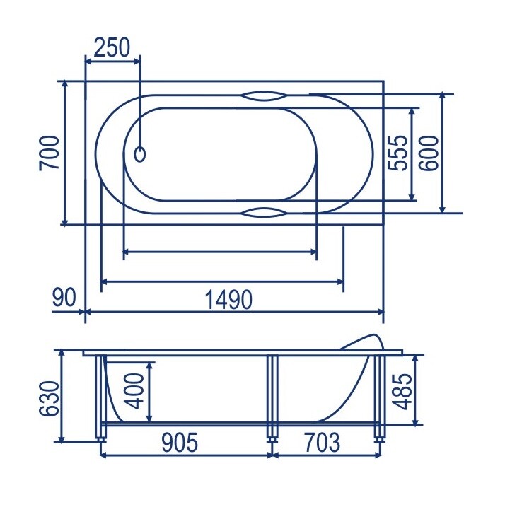 Акриловая ванна Bach Лаура 150x70