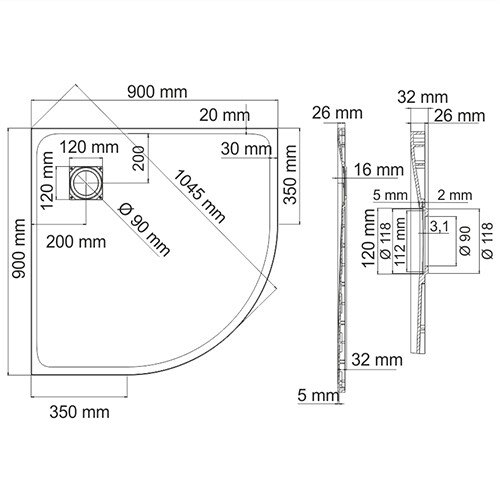 Душевой поддон WasserKRAFT Leine 35T01 90x90