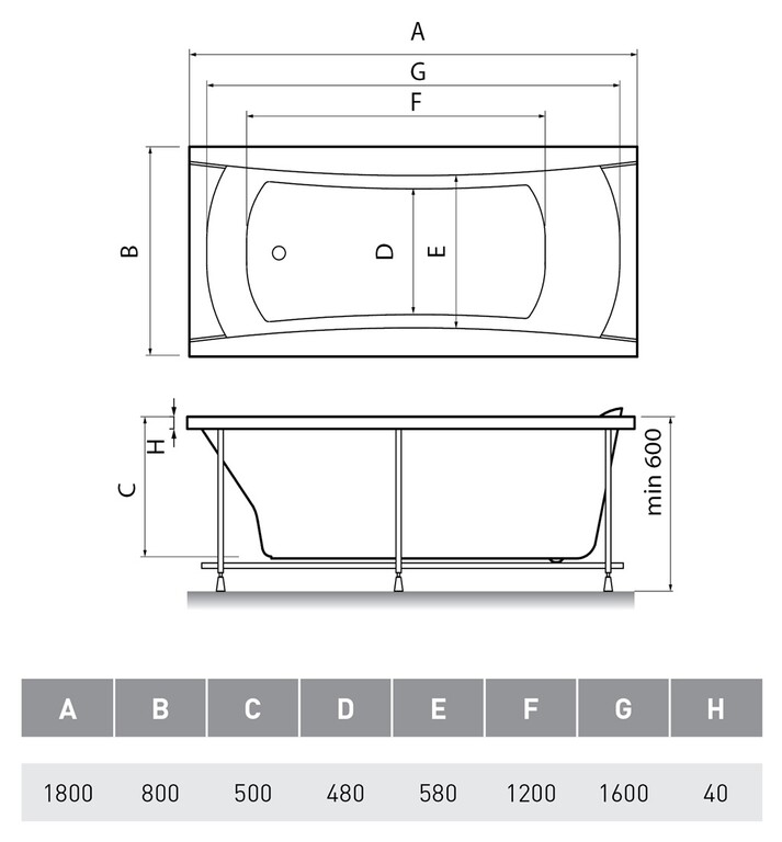 Акриловая ванна Relisan Loara 180x80