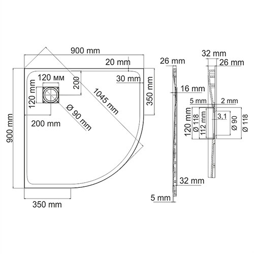 Душевой поддон WasserKRAFT Main 41T01 90x90