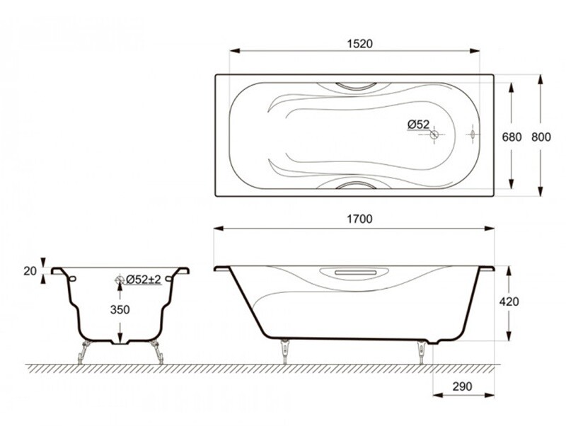 Чугунная ванна Delice Malibu 170x80 с ручками