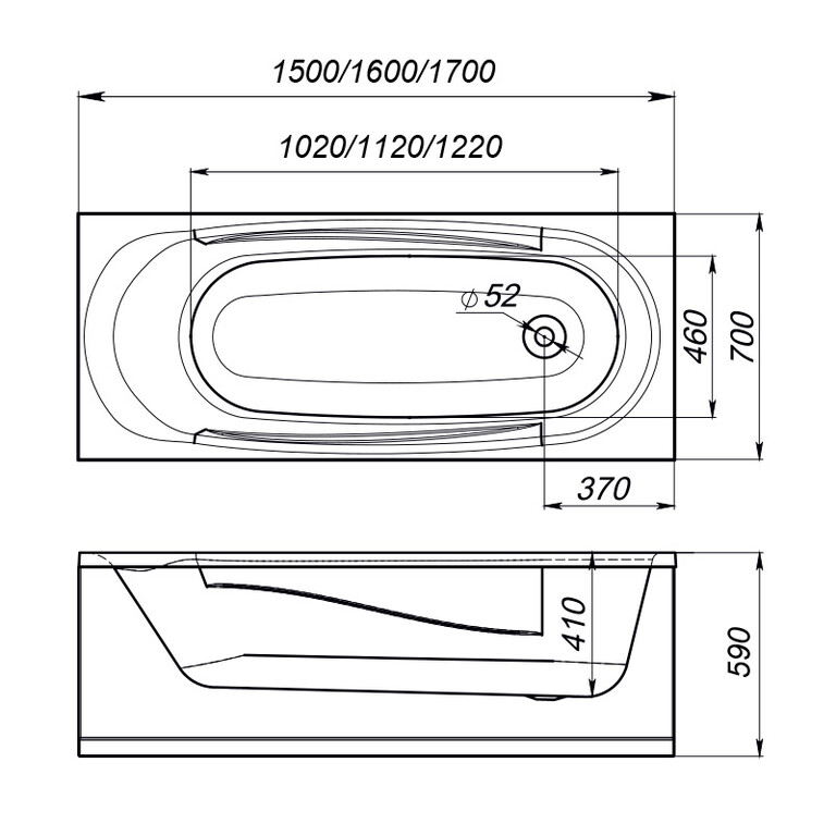 Акриловая ванна Melodia Standard 170x70 MBHR00817070