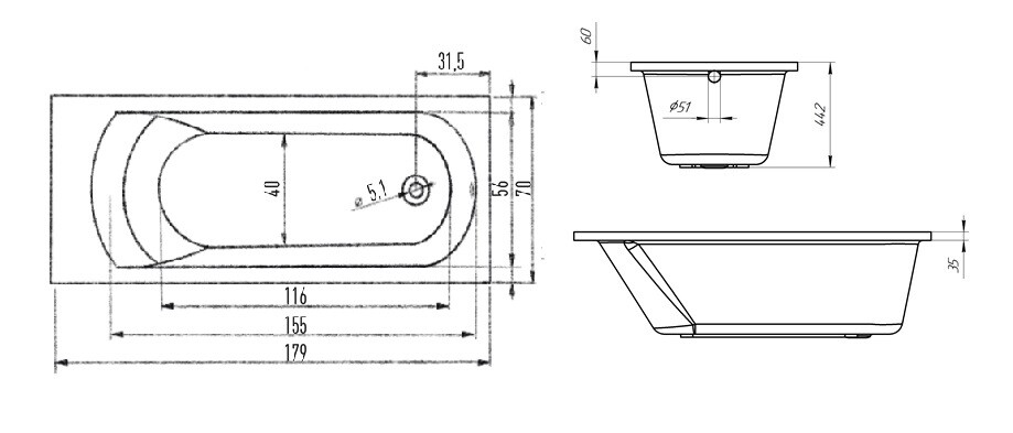 Акриловая ванна Eurolux Miamika 180x70