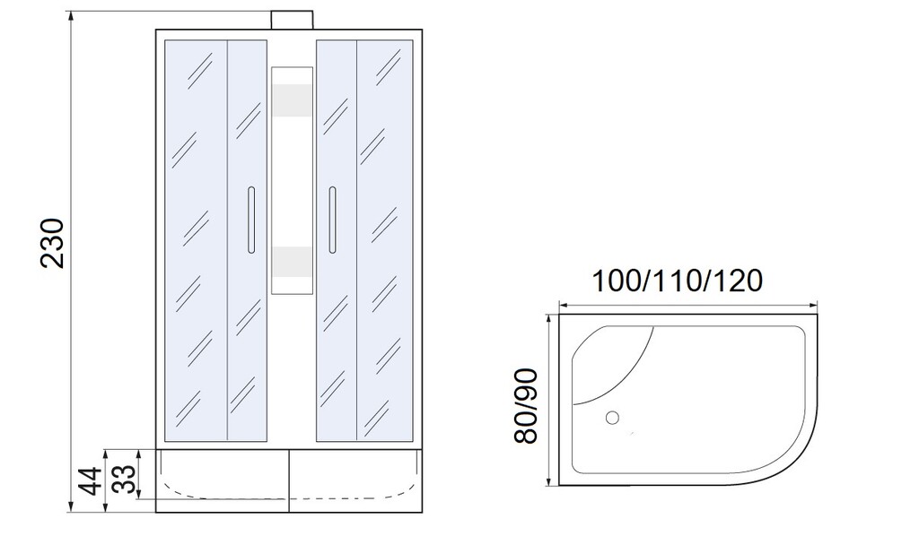 Душевая кабина Мономах XL Б/К 100/80/44 МЗ R 100x80