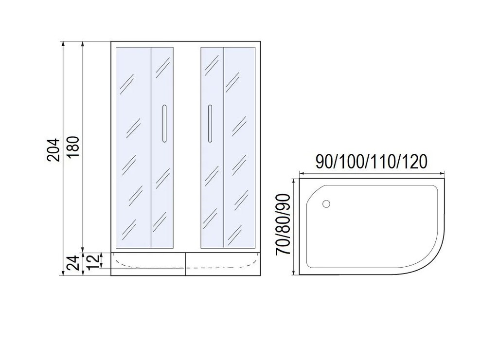 Душевое ограждение Мономах ДУ 90/80/180 МЗ L/R 90x80