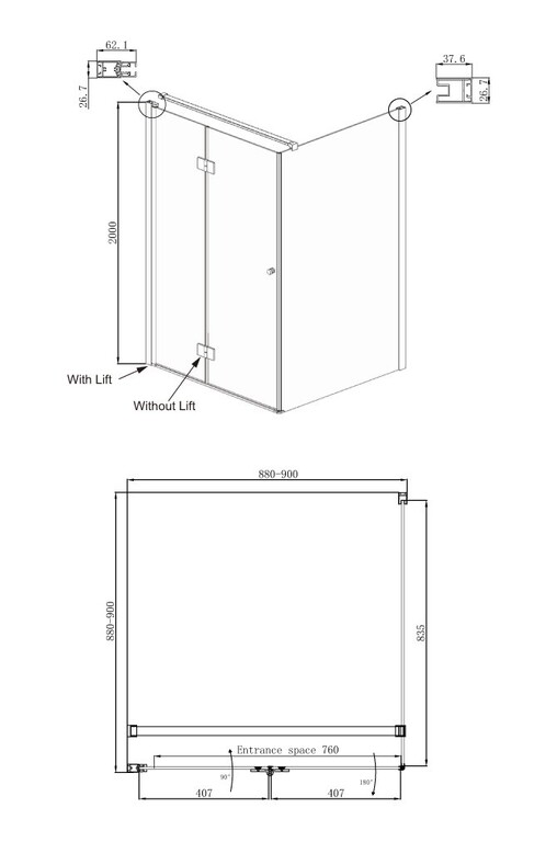 Душевое ограждение Ambassador Diamond 12011105L 90x90