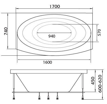 Акриловая ванна 1MarKa Nega 170x95