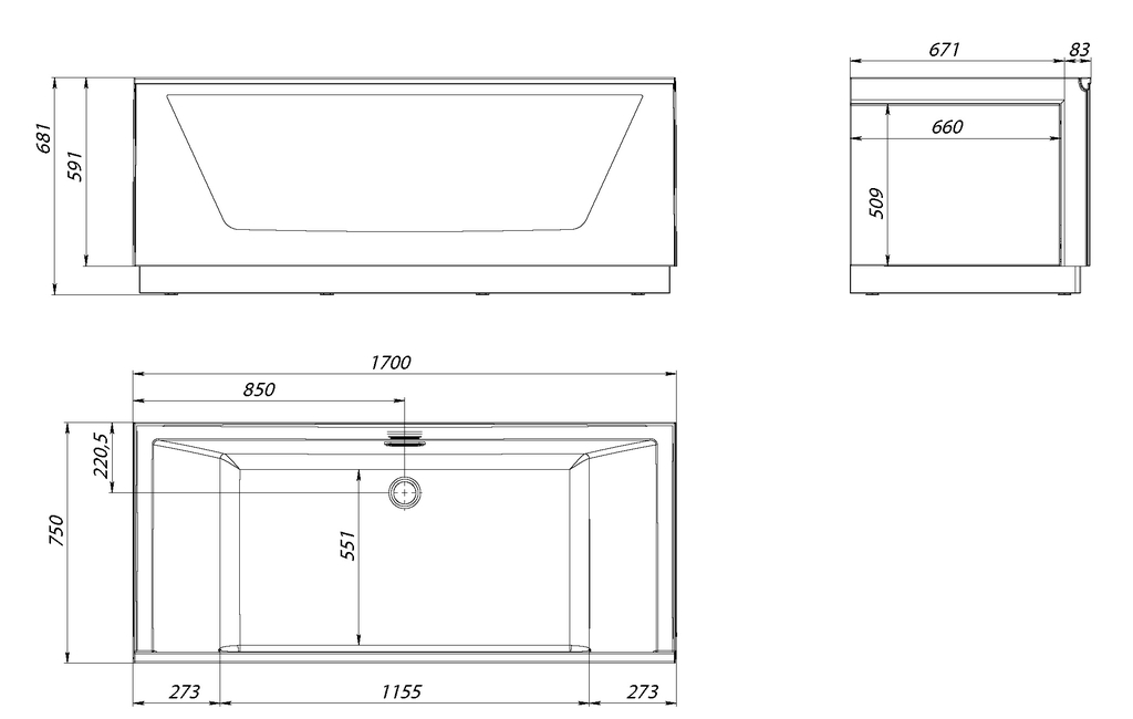 Акриловая ванна 1MarKa Neo 170x75 1 стекло бетон