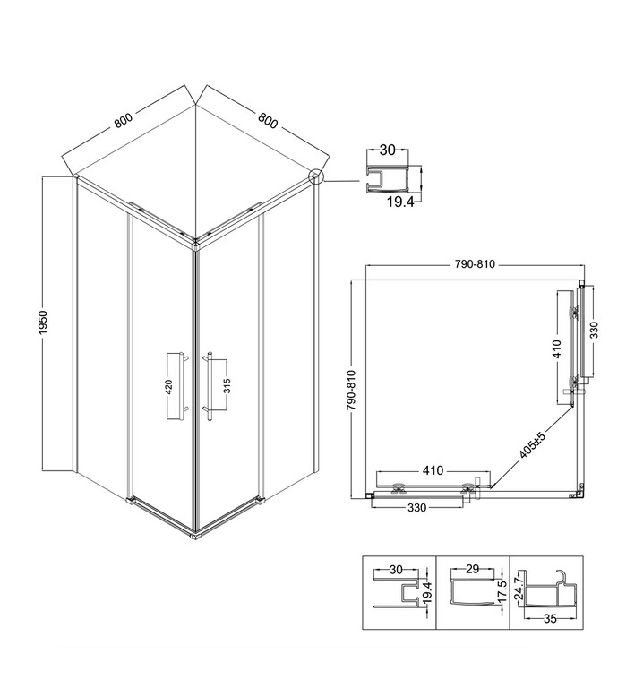 Душевое ограждение Niagara NG-2828-34BLACK 80x80